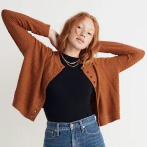 Madewell Brampton Crop Brown Cardigan Sweater, Size XXS
